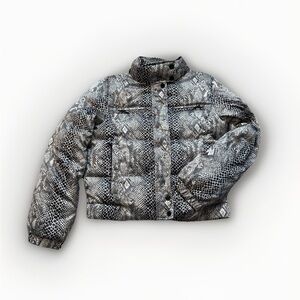 Calvin Klein Black and Gray Snake Print Puffer Jacket